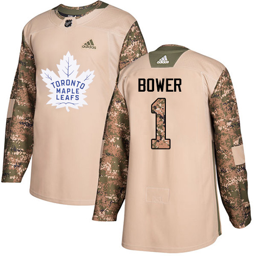 Adidas Maple Leafs #1 Johnny Bower Camo Authentic Veterans Day Stitched NHL Jersey
